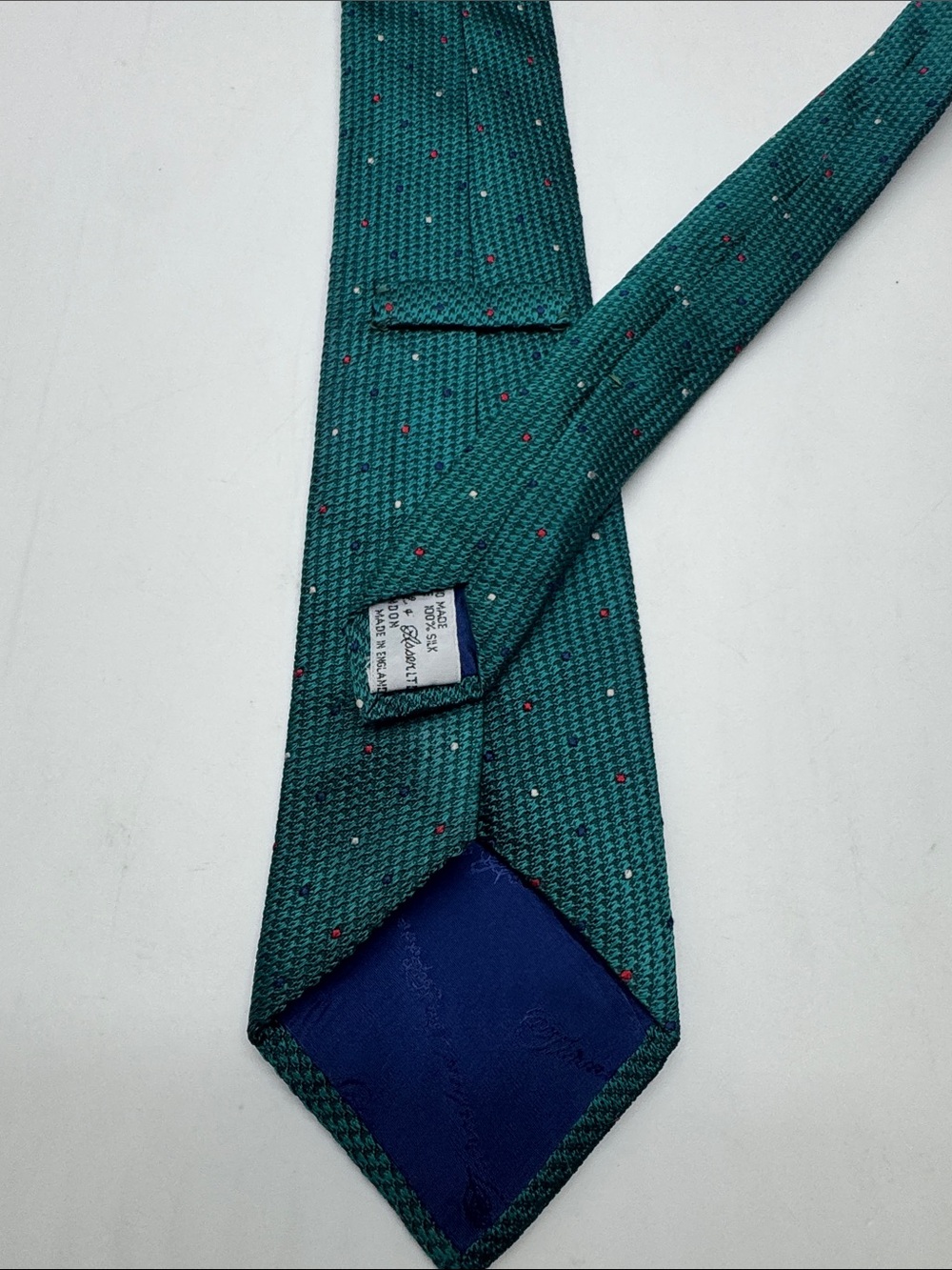 Turnbull & Asser Teal Green Silk Tie with Pink and White Micro Dots #0039